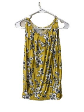 LOFT Outlet Yellow Floral Sleeveless Blouse XS Lightweight Summer Top